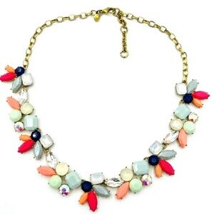 J. Crew Opaque Rhinestone‎ Multi-Shaped Multi-Colored Gold Tone Floral Necklace